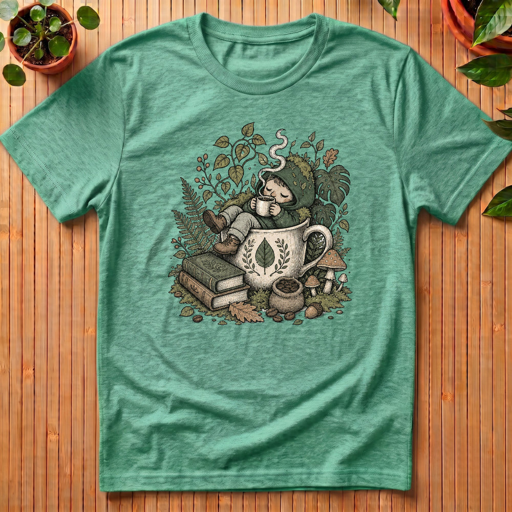 Tiny Forest Gremlin T-Shirt - sleeping in cup